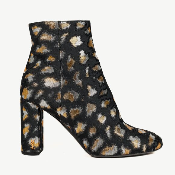 Saint Laurent Loulou Gold & Silver Glitch Leopard Jacquard Ankle Boots - Picture 1 of 11